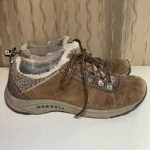 Merrell Kamori Chill Women's 8 Dark Earth Brown Suede Wool Faux Fur J099937C